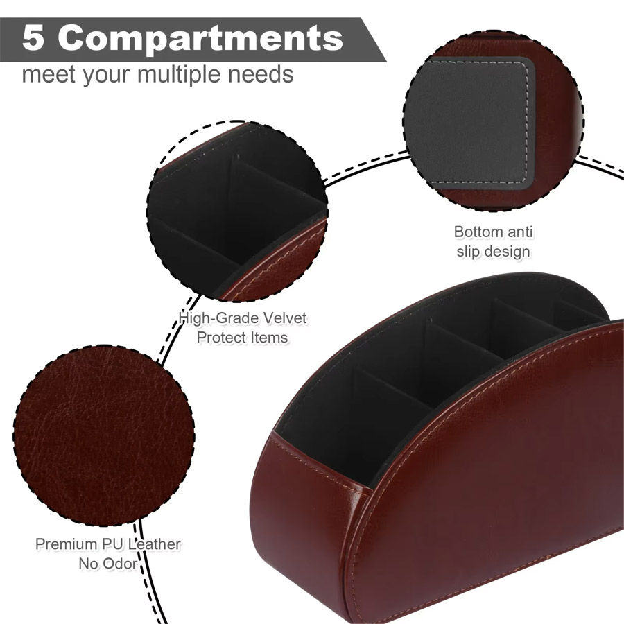 1Pc 5 Grid PU Leather Desktop  - Pegboard Office Organizer recension och pris